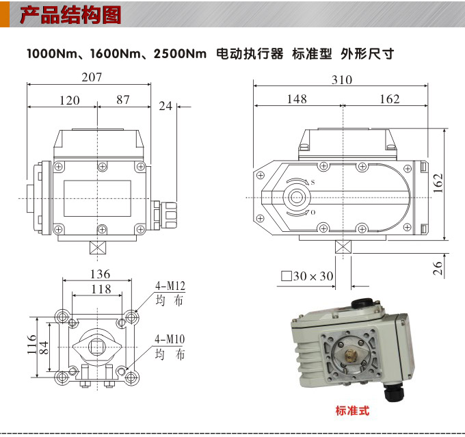 電動執行器,電動頭,YTDG-RS1600電動執行機構結構圖,標準式