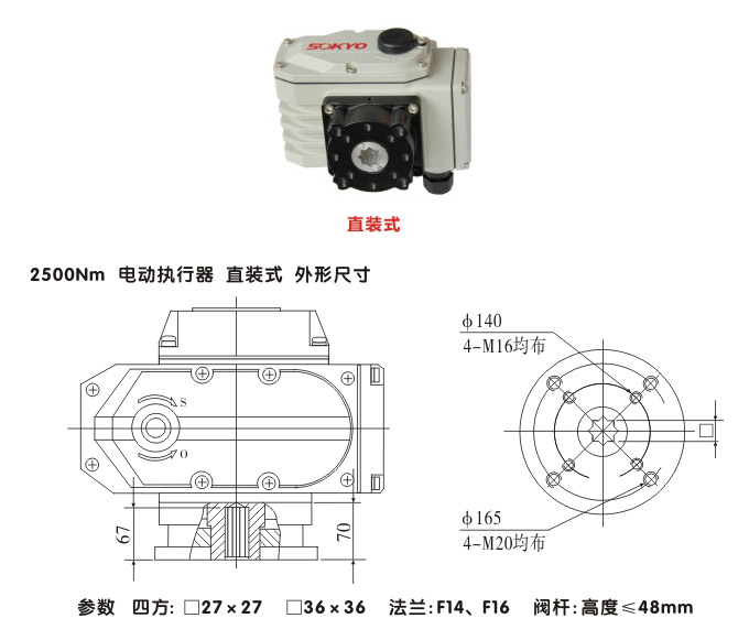 電動執行機構,YTDG-RKB2500電動執行器,電動頭結構圖,直裝式