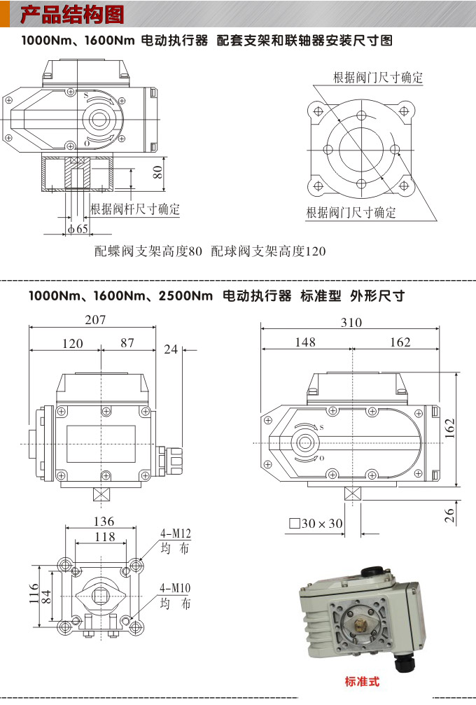 電動執行機構,YTDG-RKB1000電動執行器,電動頭結構圖,標準式