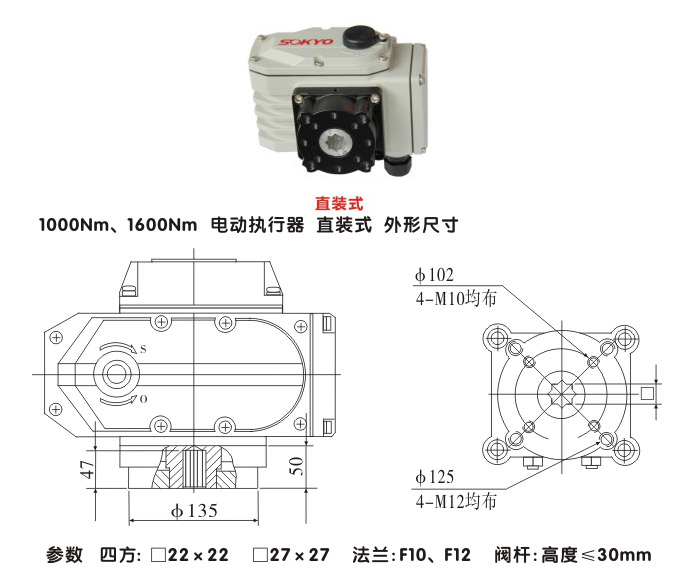 電動執行機構,YTDG-RKB1000電動執行器,電動頭結構圖,直裝式
