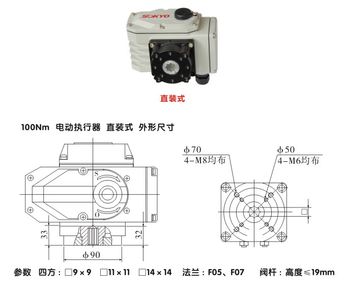 電動執行機構,YTDG-RKB100電動執行器,電動頭結構圖,直裝式
