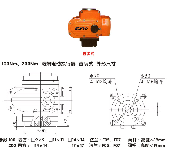 防爆電動頭,YTEx-RKB200防爆電動執行器結構圖,直裝式