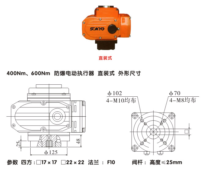 防爆電動執行器,YTEx-RS600防爆電動執行機構結構圖,直裝式