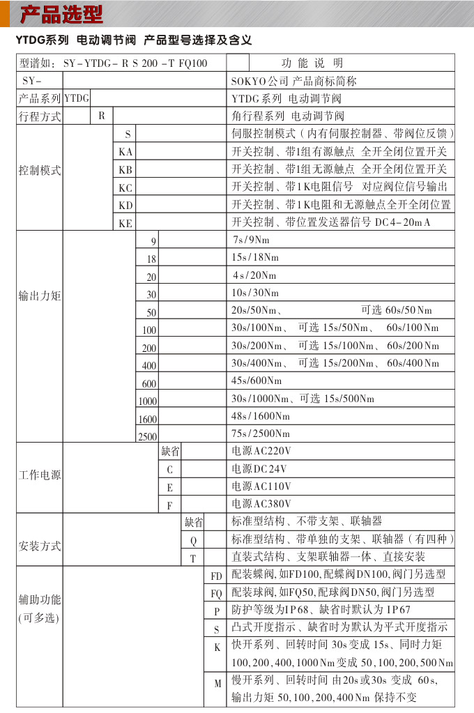 電動調節閥,YTDG-RS電動調節球閥,電動球閥選型圖