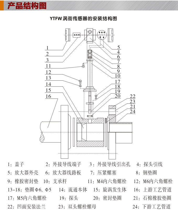 智能渦街流量計,YTFW插入式渦街流量計結構圖