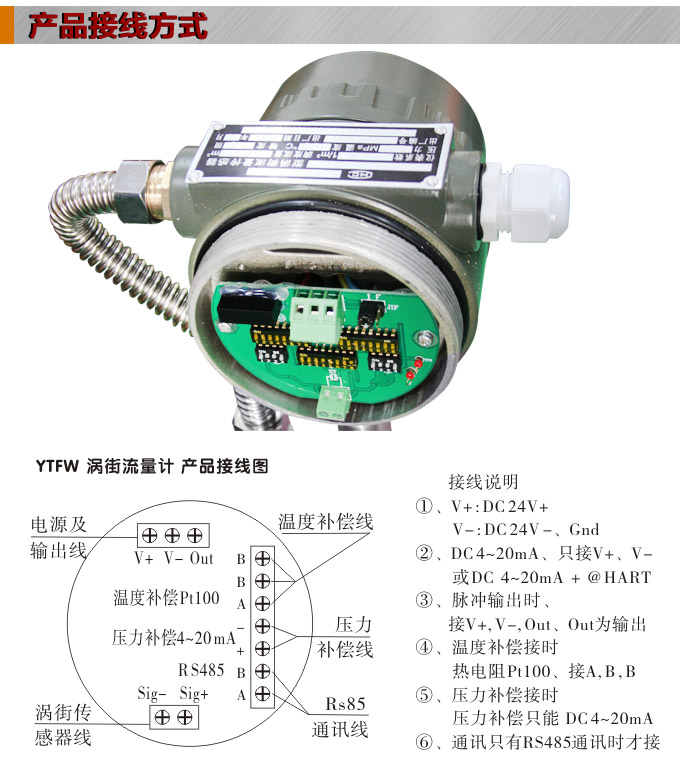 渦街流量計,YTFW數(shù)顯渦街流量計接線圖