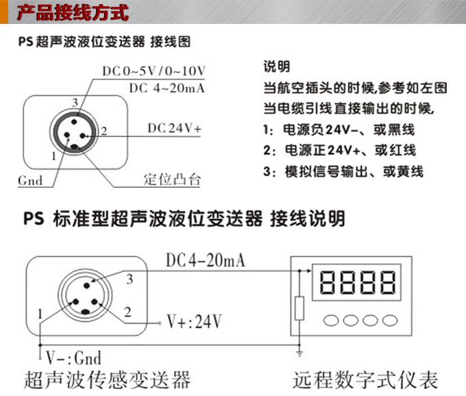 超聲波液位計,PS6300U超聲波距離變送器接線圖