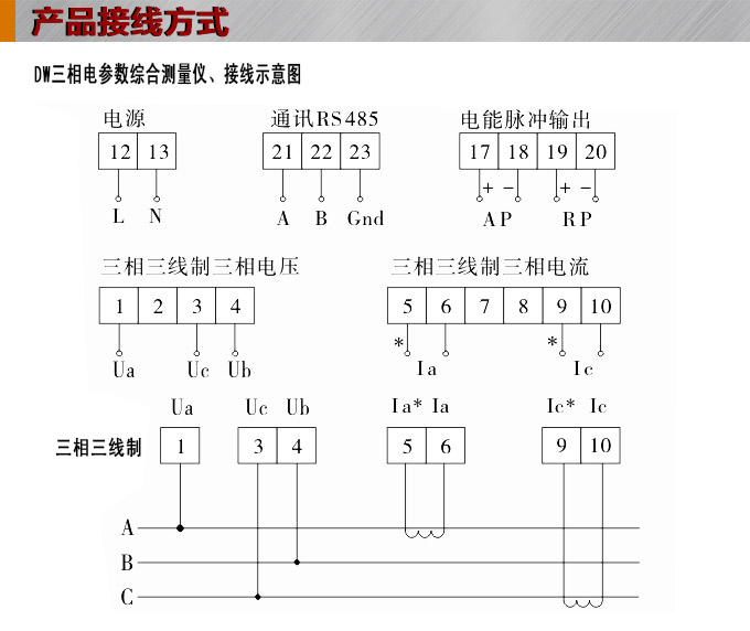 多功能電力監控儀,DW93-3000三相電流電壓組合儀表接線圖