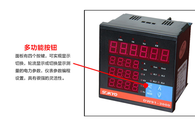 單相多功能表,DW91-3000多功能電力儀表細節展示2
