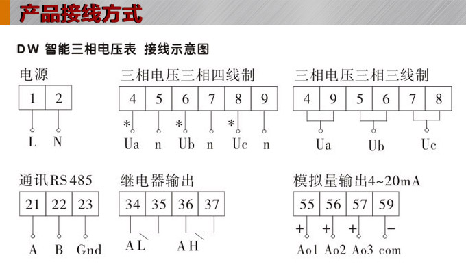 三相電壓表,DW7三相數字電壓表接線圖