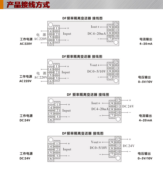 頻率變送器,DF頻率隔離變送器,電量隔離變送器接線方式 頻率變送器,DF頻率隔離變送器,電量隔離變送器接線方式