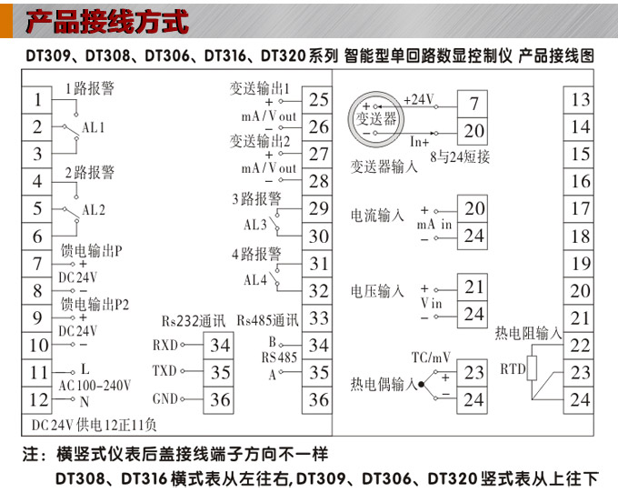 數顯控制儀，DT320智能單回路數顯表，單回路數顯控制儀產品接線方式