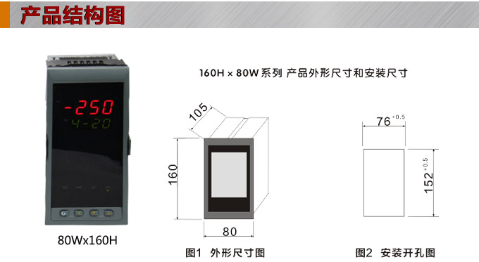數顯控制儀，DT320智能單回路數顯表，單回路數顯控制儀產品結構圖