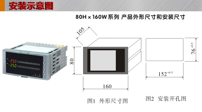  智能數顯表，DT416G雙光柱數顯控制儀，雙回路數顯控制儀安裝示意圖