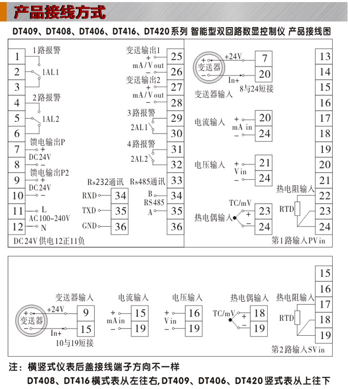 數顯控制儀，DT406智能雙回路數顯表，雙回路數顯控制儀接線方式