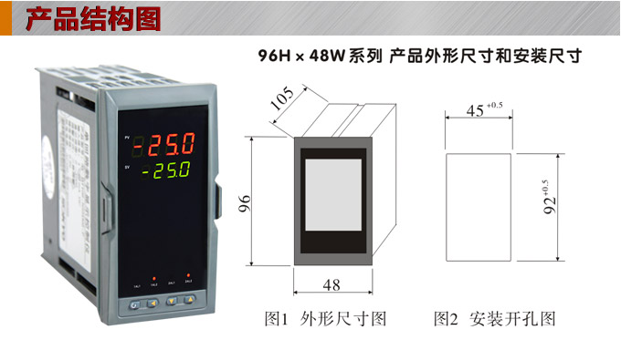 數顯控制儀，DT406智能雙回路數顯表，雙回路數顯控制儀產品結構圖