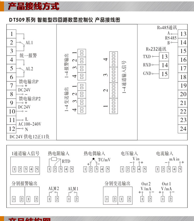數顯控制儀,DT516智能四回路數顯表,多回路巡檢控制儀接線方式 數顯控制儀,DT516智能四回路數顯表,多回路巡檢控制儀接線方式