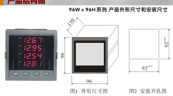 數顯控制儀，DT509智能四回路數顯表，多回路巡檢控制儀產品結構圖