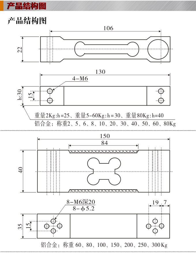 稱重傳感器,PT5100L梁形稱重傳感器,重量傳感器結構圖