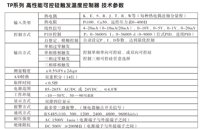 溫度控制器,TP9單相過零觸發溫控器,可控硅溫度控制器技術參數